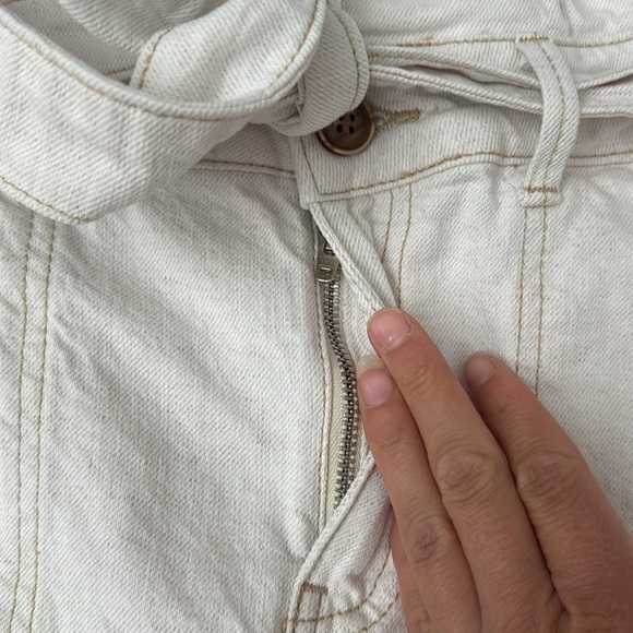 Free People Splendor in the Grass Oatmeal Denim Bow Detail Tie Mini Skirt - Picture 4 of 7